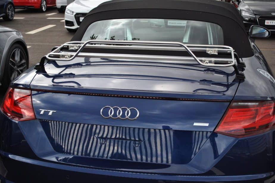 dark blue audi tt roadster mk3 typ8s with a stainless steel boot rack fitted