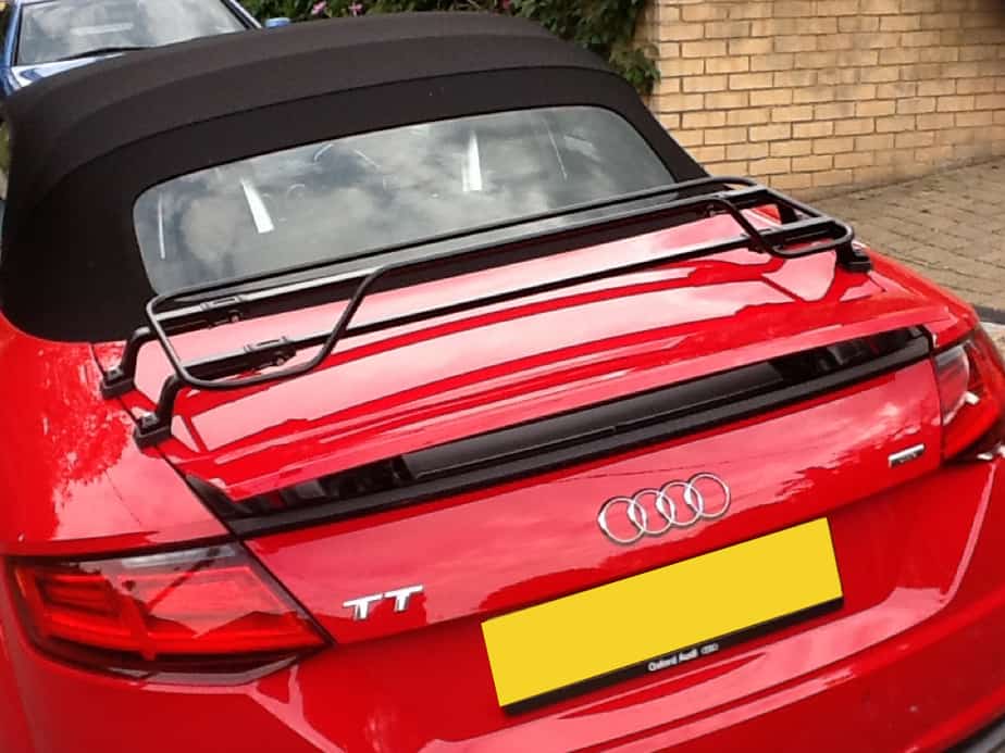 red audi tt roadster mk3 typ8s with a black boot rack fitted