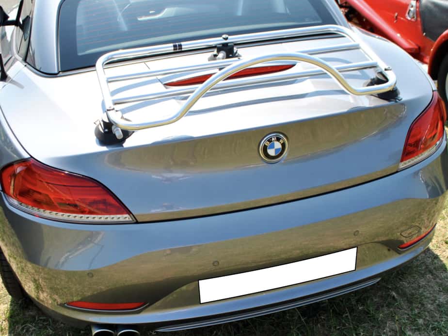 silver bmw z4 folding roof 89 z4 with a revo-rack boot rack fitted