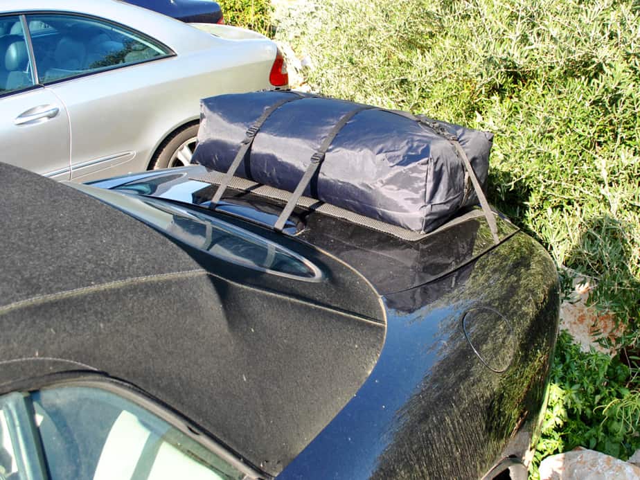 rear view of a boot-bag boot rack fitted to a black jaguar xk8 convertible 