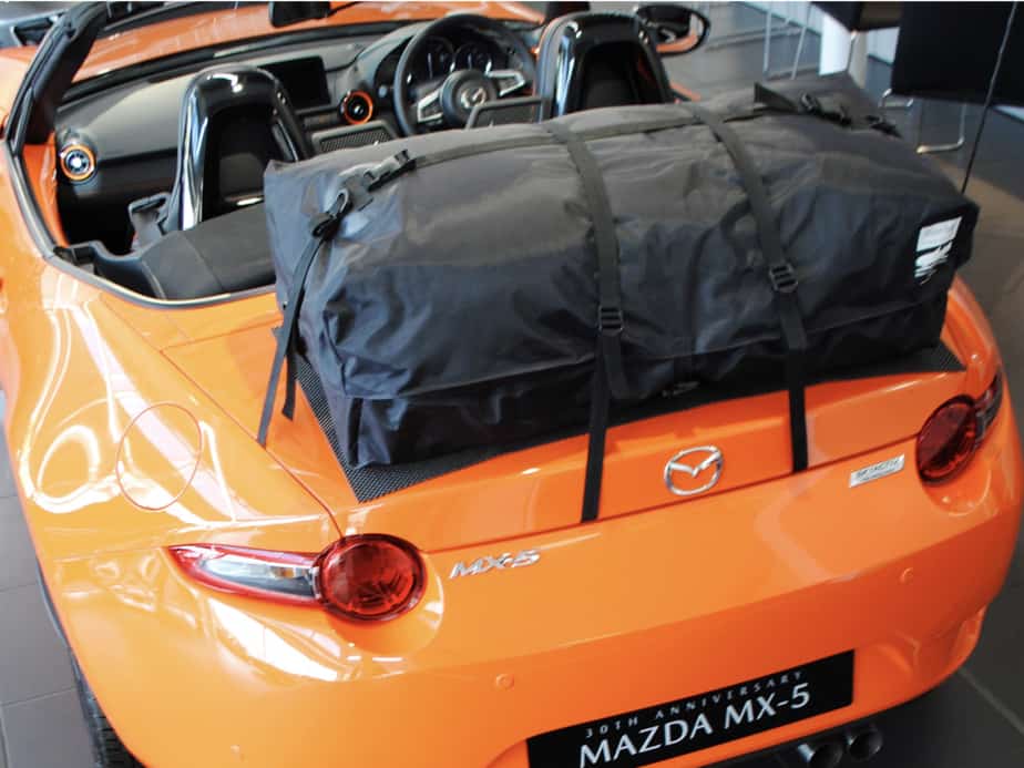 30th anniversary mx5 mk4 in orange with a boot-bag vacation boot rack fitted
