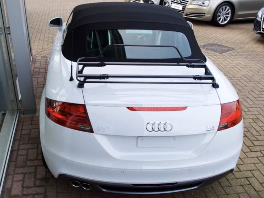 white audi tt mk2 roadster with a black luggage rack fitted photographed from above