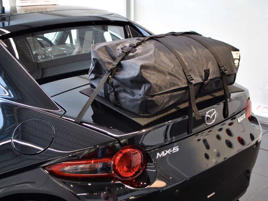 black mazda mx5 rf with a boot-bag boot rack fitted