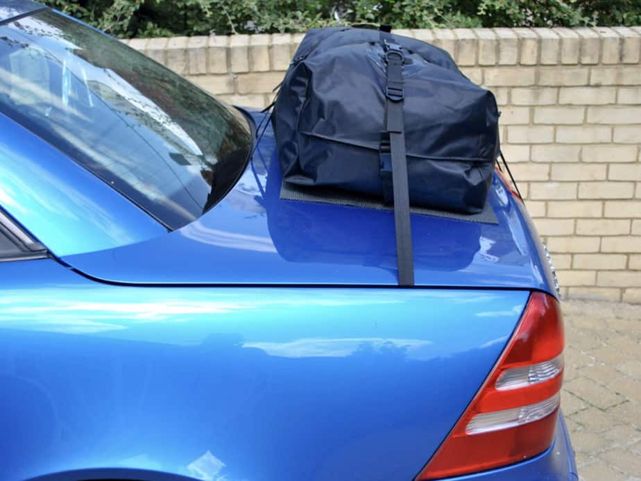 side view of a boot-bag original fitted to a blue mercedes benz slk 