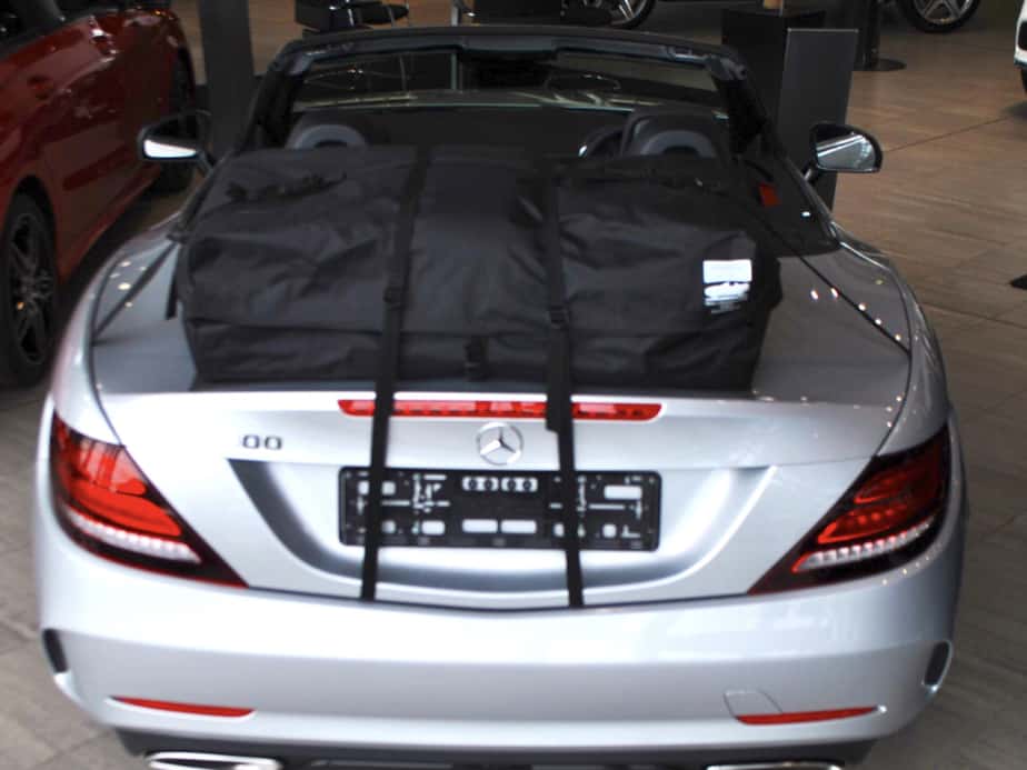 silver mercedes sl with a boot-bag vacation boot rack fitted