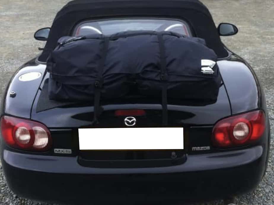 black mazda mx5 mk3 with a boot-bag vacation boot rack fitted