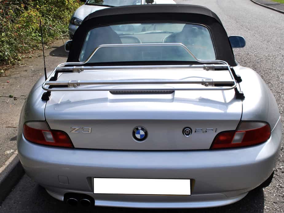 silver bmw z3 with a stainless steel boot rack fitted