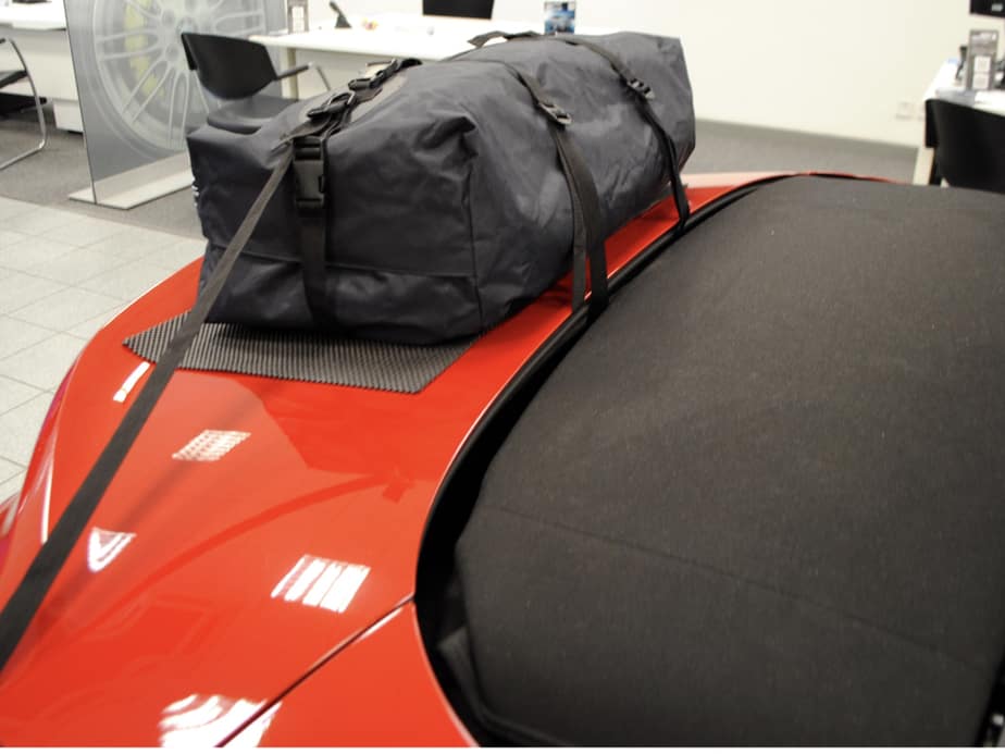 red bmw z4 m40i g29 with a boot-bag original boot rack fitted at bmw Northampton 
