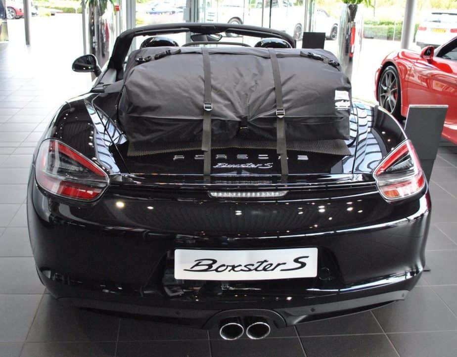 black porsche boxster 981 with a boot-bag vacation boot rack fitted at porsche silverstone