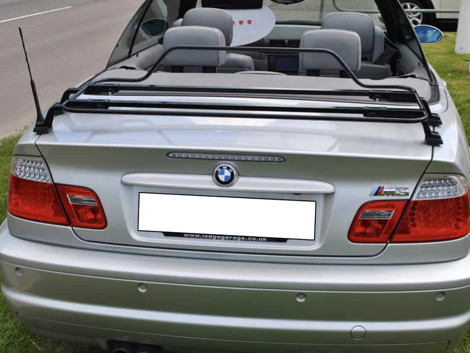 silver bmw m3 e 46 with a black boot rack fitted 