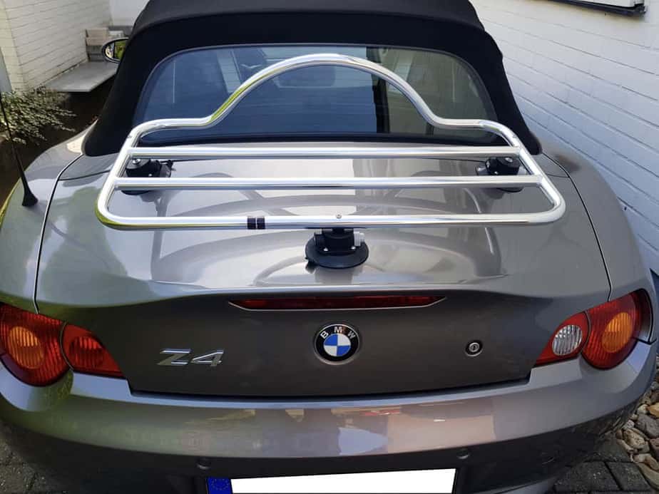 silver bmw z4 e85 with a revo-rack pa boot rack fitted