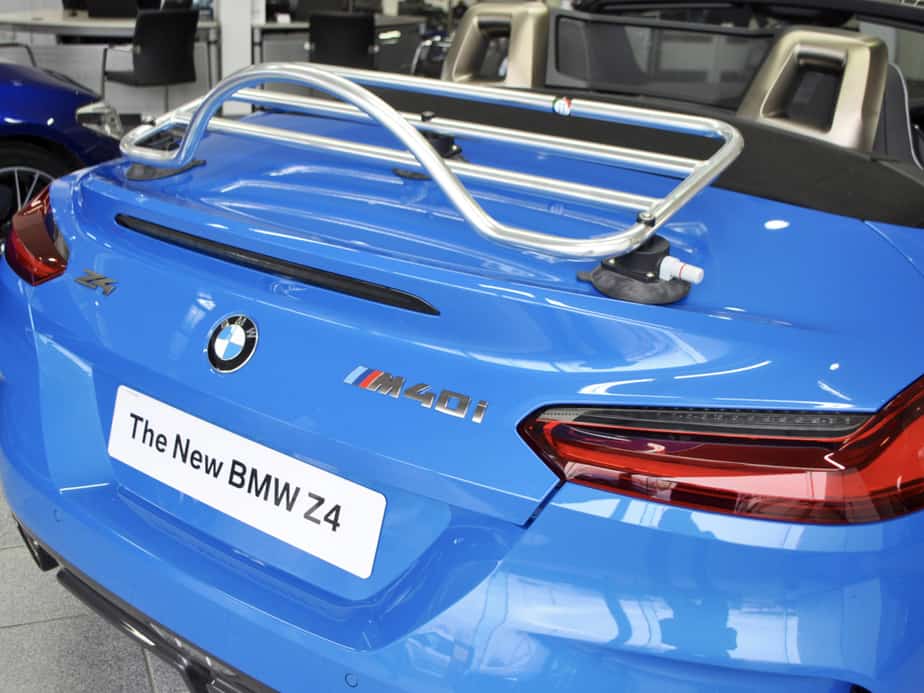 blue bmw z4 m40i with a revo-rack boot rack fitted