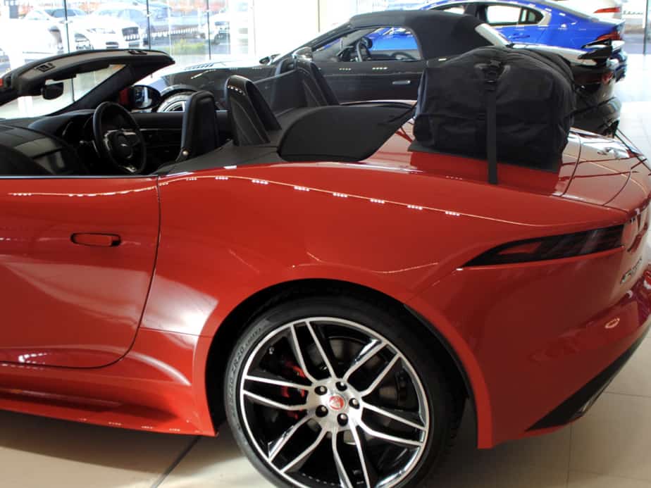 side view of a boot-bag original boot rack on a jaguar f type convertible