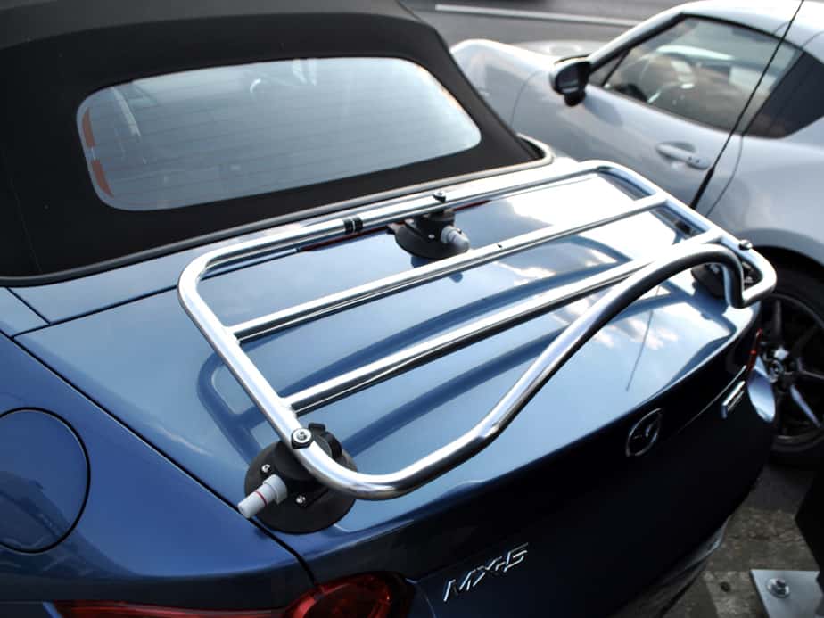 mk4 mx5 in blue with a revo-rack boot rack fitted photographed from above.