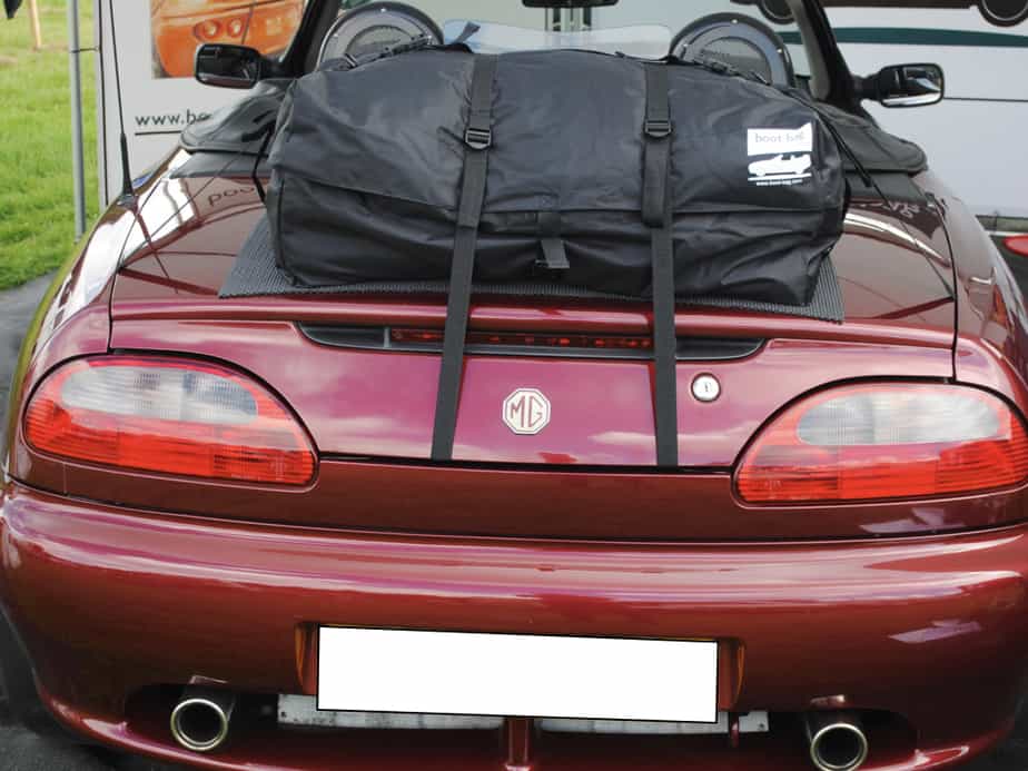 burgundy mgf mgtf with a boot-bag original boot rack fitted