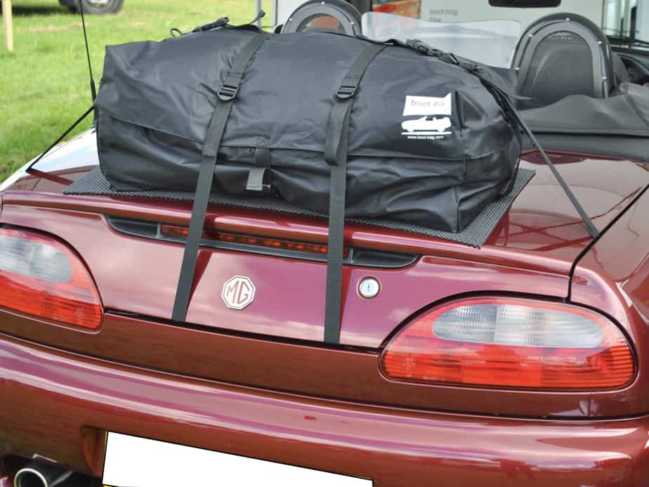 close up of a boot-bag original boot rack fitted to an MGF