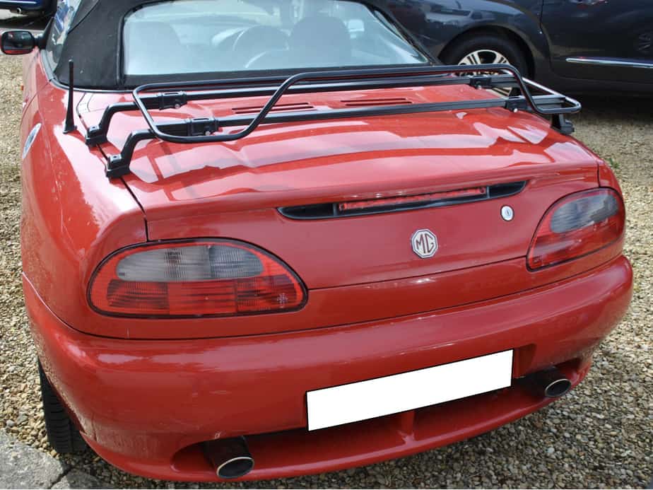 red mgtf with a with a black boot rack fitted