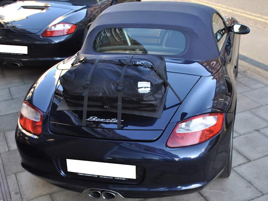 blue porsche boxster 987 with a boot-bag original boot rack fitted